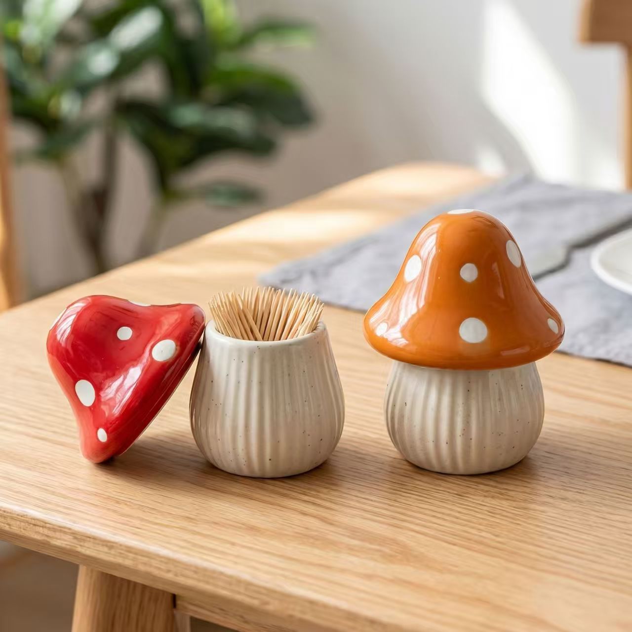 Kitchen Gadgets Organizer - Cartoon-Pilz Keramik-Aufbewahrungsdosen Zahnstocherhalter für Zuhause Schminkstäbchen-Organizer