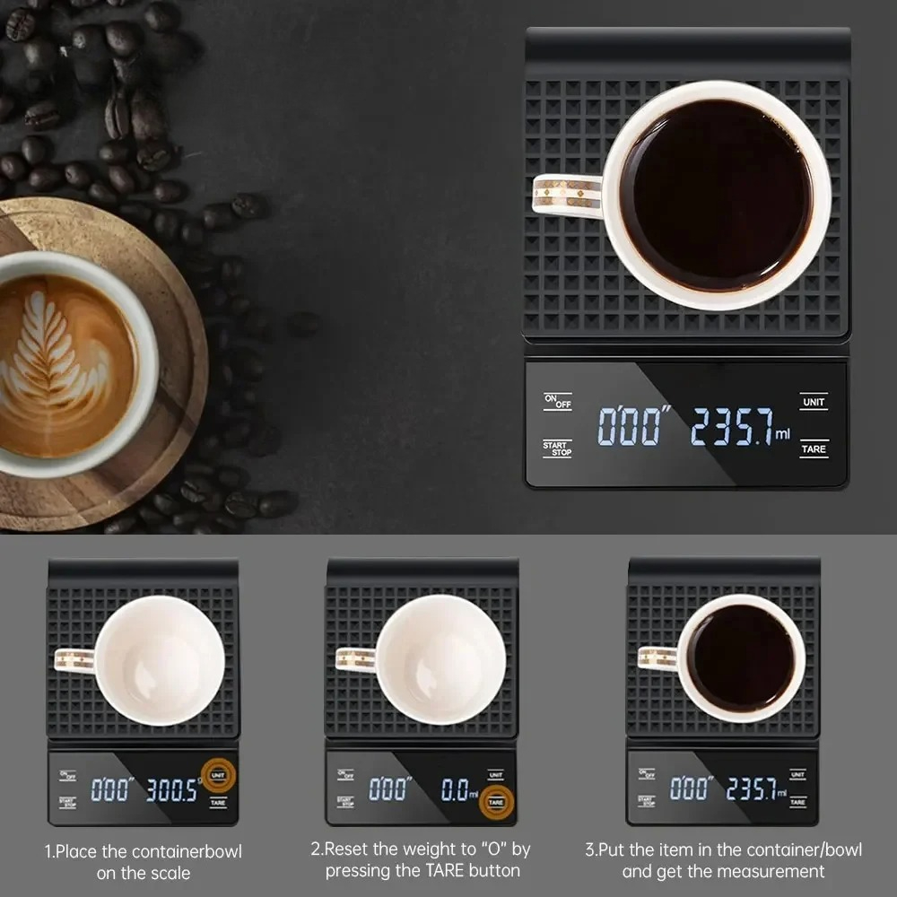 Kitchen Gadgets Electronic - Intelligente Kaffee-Elektronikwaage Hochpräzise Digitale Zeitmessung LCD-Waage