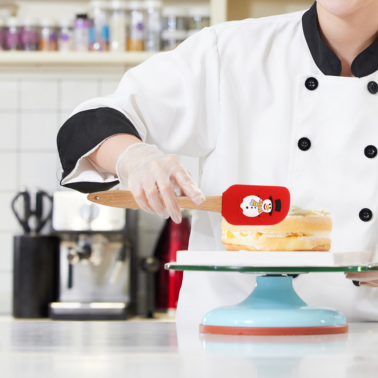 Kitchen Gadgets Xmas - 3-teiliges Backspatel-Set aus Silikon mit Holzgriff,