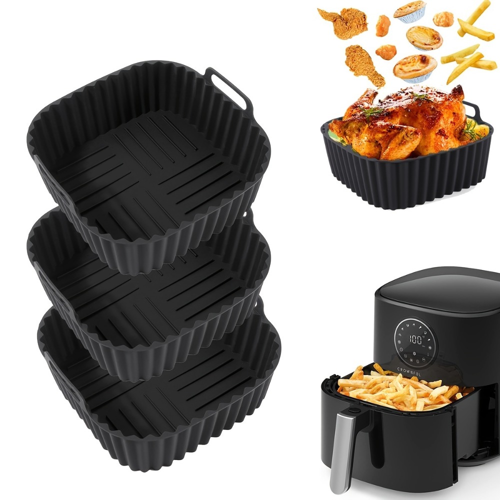 Silicone Steamer Basket - Wiederverwendbare Silikon-Einlagen für Heißluftfritteusen, quadratisch, antihaftbeschichtet,
